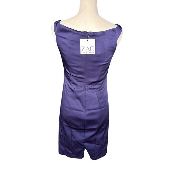 New Nwt Zac Posen Eggplant Purple Corseted Scalloped Neck Bodycon Mini Dress - 6 - Picture 6 of 13